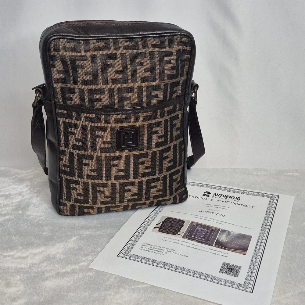 Fendi Vintage Brown Monogram Messenger Bag UNISEX w/Dust Bag & COA